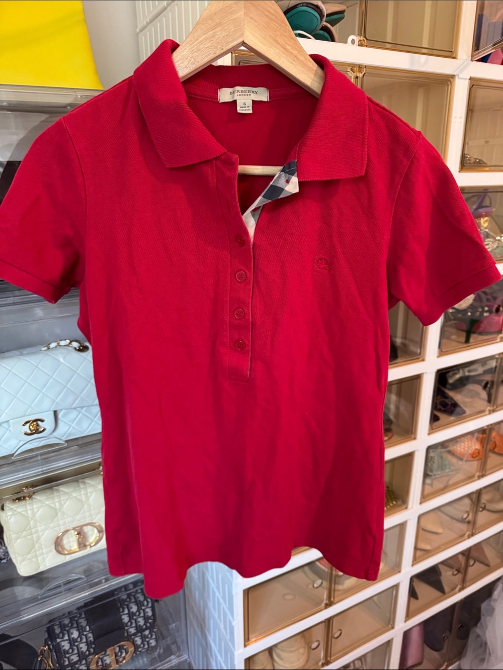Burberry Red Polo with Signature Check Placket